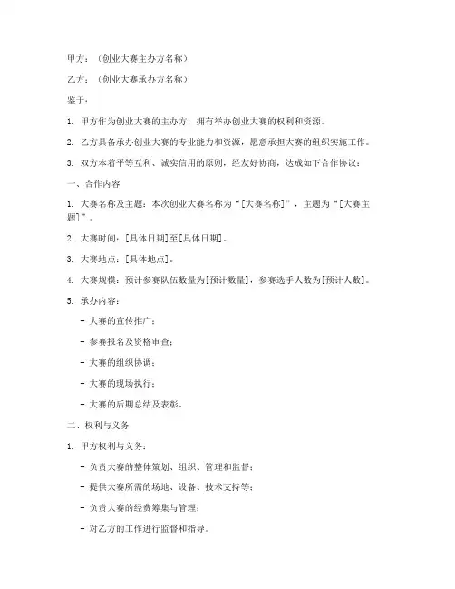 创业大赛承办合作协议模板