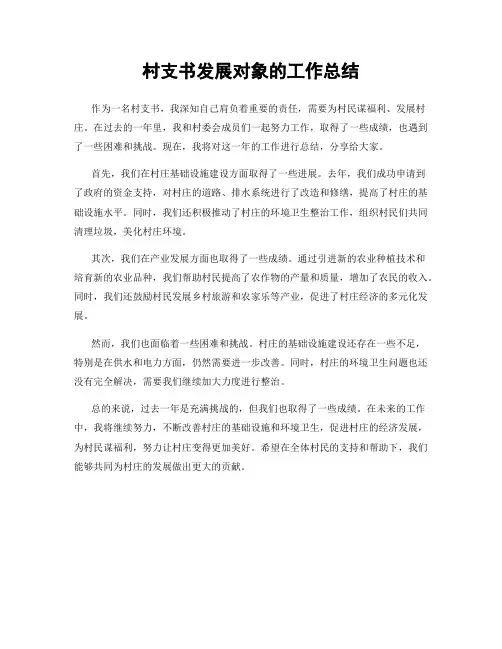 村支书发展对象的工作总结