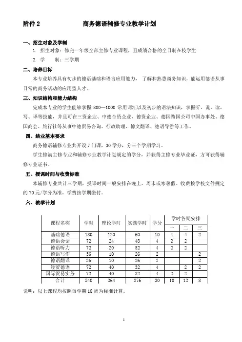 商务德语辅修专业教学计划