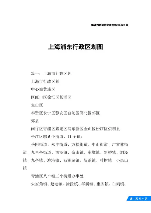 上海浦东行政区划图