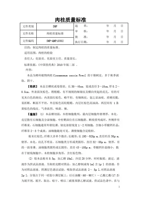肉桂质量标准+肉桂检验操作规程