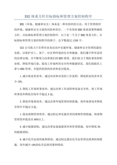 EHS体系方针目标指标和管理方案控制程序
