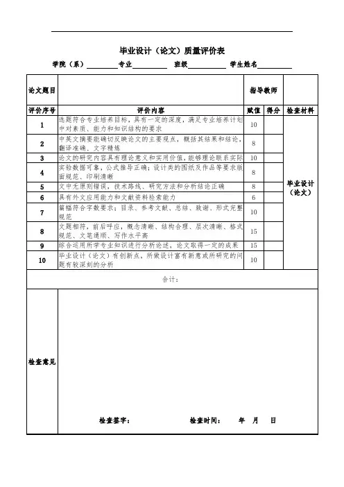 毕业设计(论文)质量评价表 模板