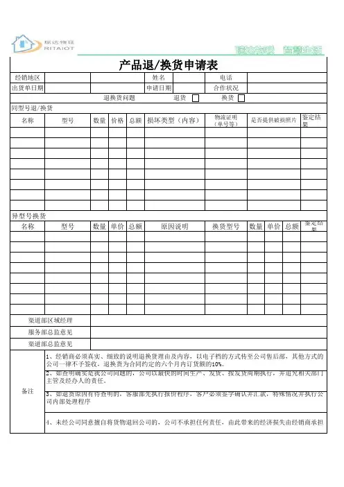 退换货申请表