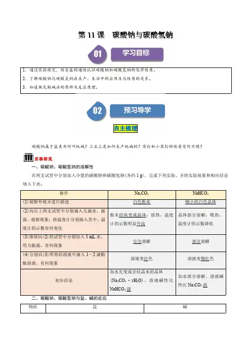 2024–2025学年高一化学必修第一册同步学与练(人教版)第11课 碳酸钠与碳酸氢钠(解析版) 