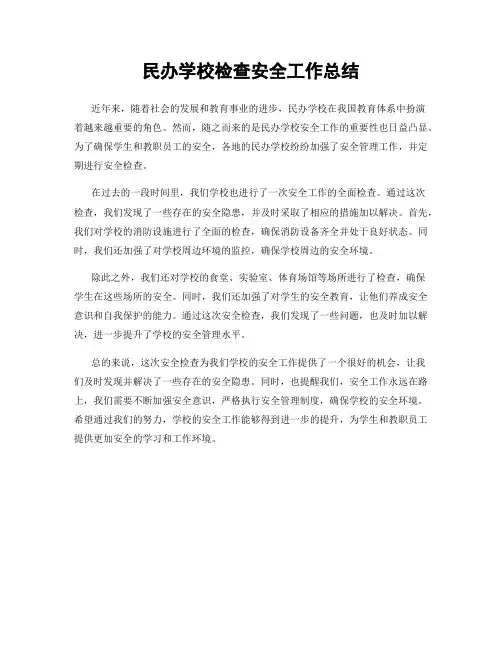 民办学校检查安全工作总结