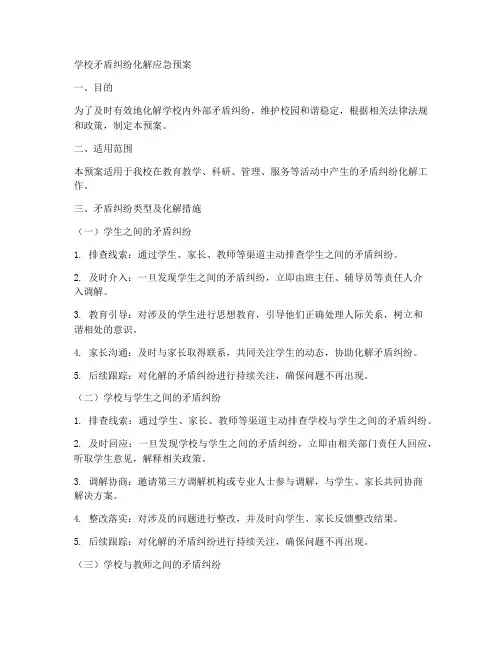 学校矛盾纠纷化解应急预案