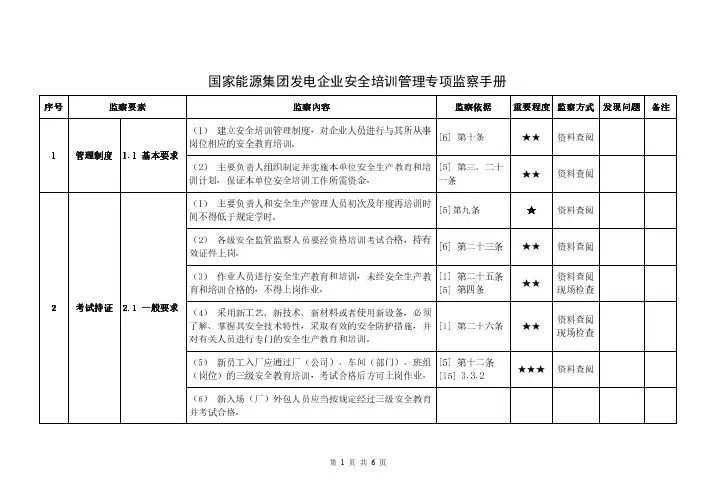 09 国家能源集团发电企业安全培训管理安全监察手册