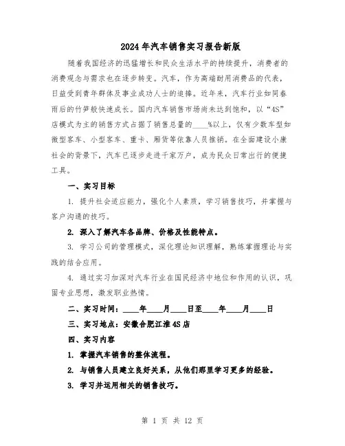 2024年汽车销售实习报告新版（7篇）