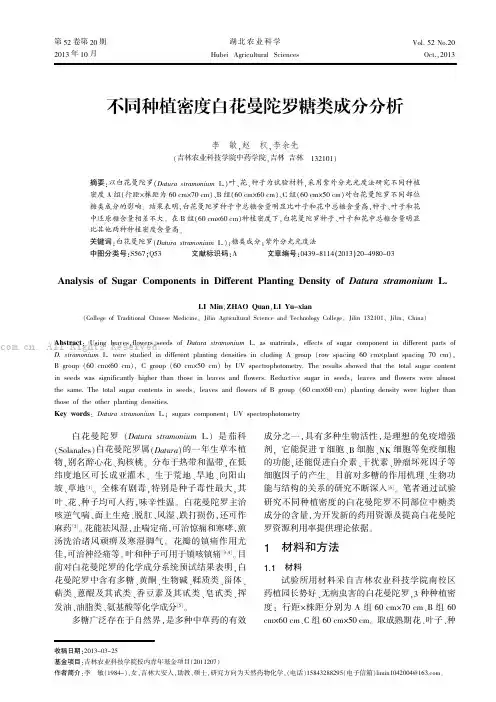 不同种植密度白花曼陀罗糖类成分分析