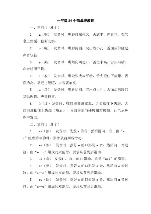 一年级24个韵母表教读