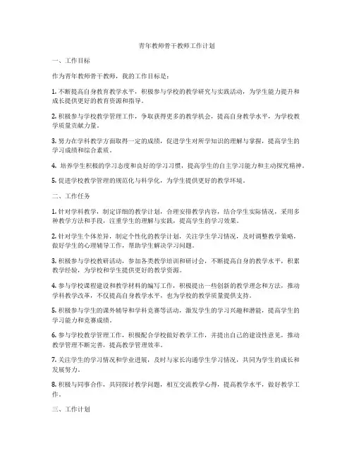 青年教师骨干教师工作计划