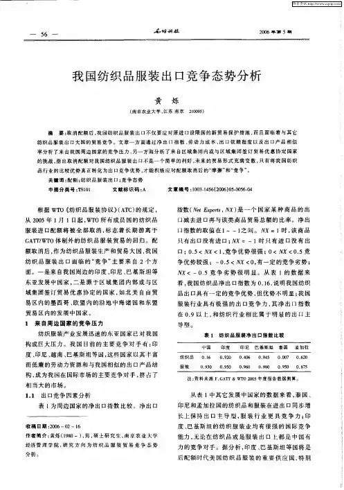 我国纺织品服装出口竞争态势分析