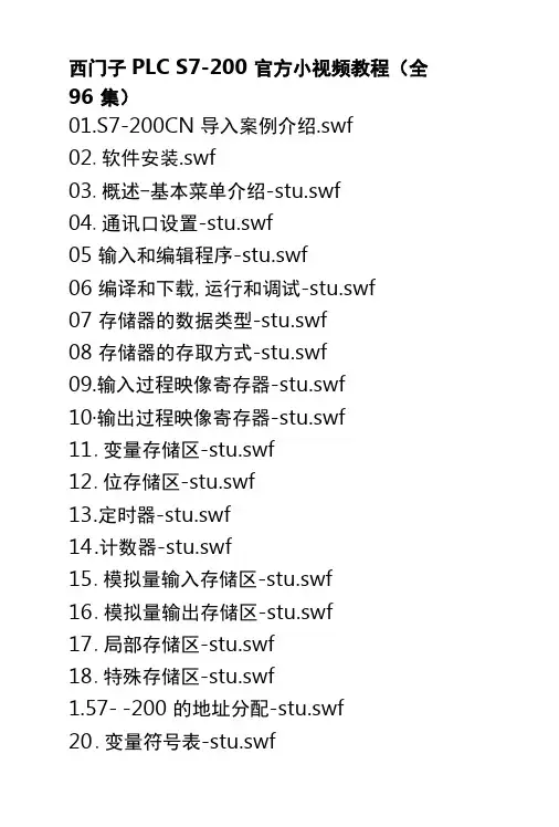 西门子PLC S7-200官方小视频教程(全96集)