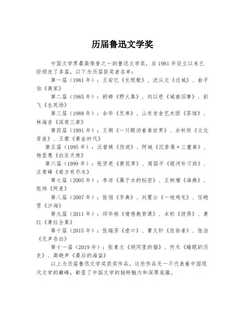 历届鲁迅文学奖