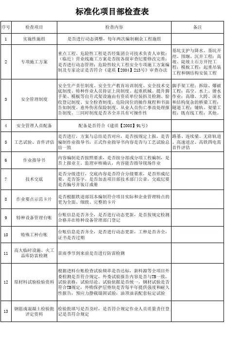 标准化项目检查表