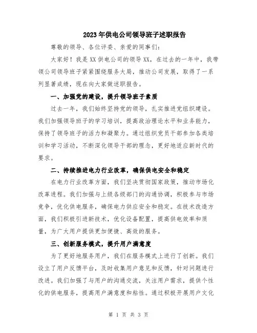 2023年供电公司领导班子述职报告