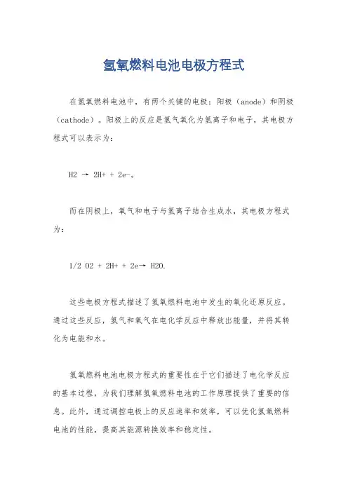 氢氧燃料电池电极方程式