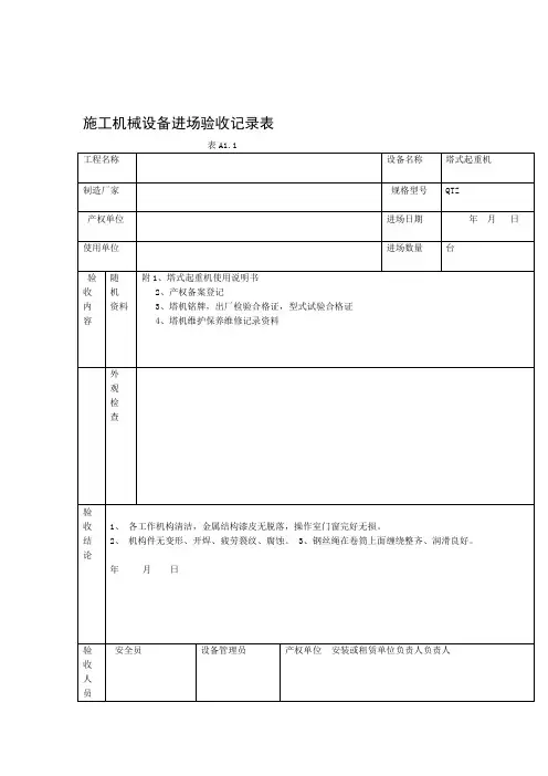 施工机械设备进场验收记录表