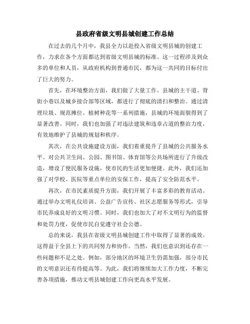 县政府省级文明县城创建工作总结