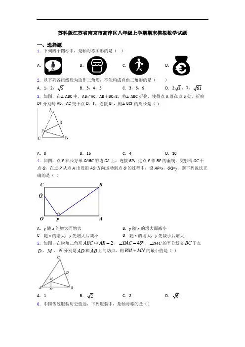 苏科版江苏省南京市高淳区八年级上学期期末模拟数学试题