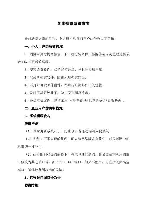 勒索病毒防御措施
