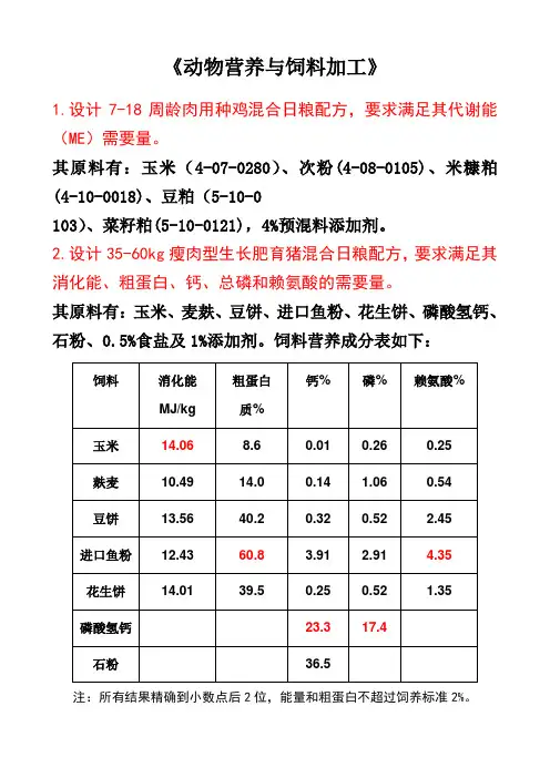 饲料配方设计(动物营养与饲料加工)