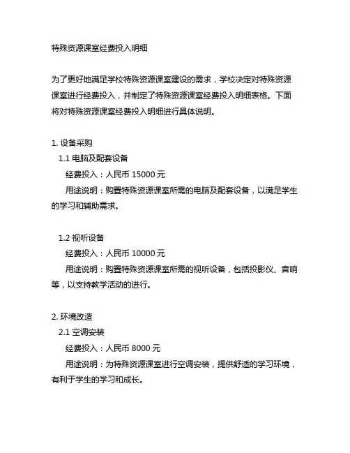 特殊资源课室经费投入明细表格