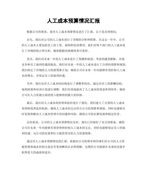 人工成本预算情况汇报