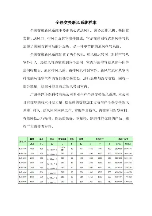 全热交换新风系统样本