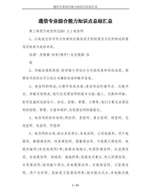 通信专业综合能力知识点总结汇总