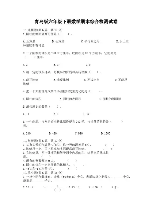 青岛版六年级下册数学期末综合检测试卷(完整版)