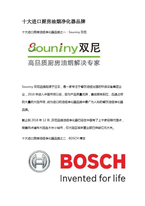十大进口厨房油烟净化器品牌
