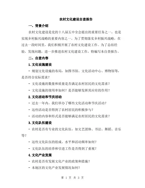农村文化建设自查报告