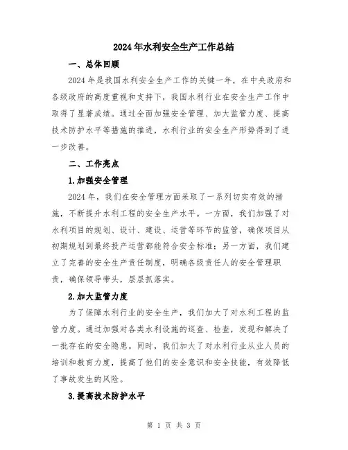 2024年水利安全生产工作总结