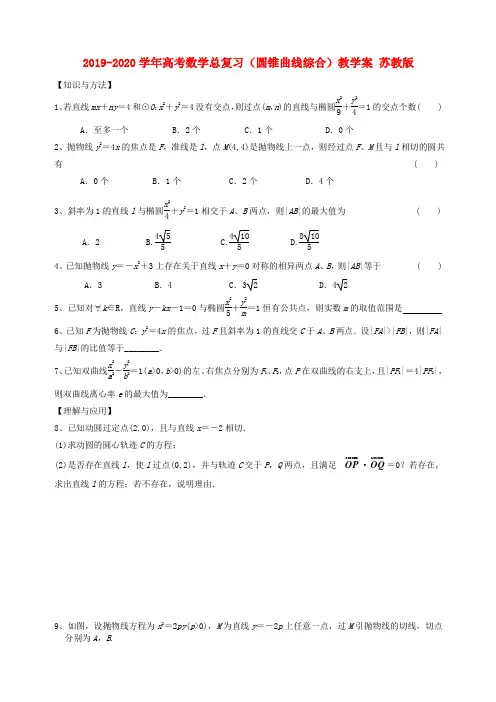 2019-2020学年高考数学总复习(圆锥曲线综合)教学案 苏教版.doc