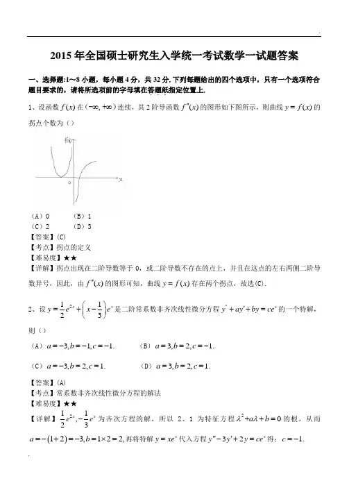 2015年考研数学真题答案(数一 )