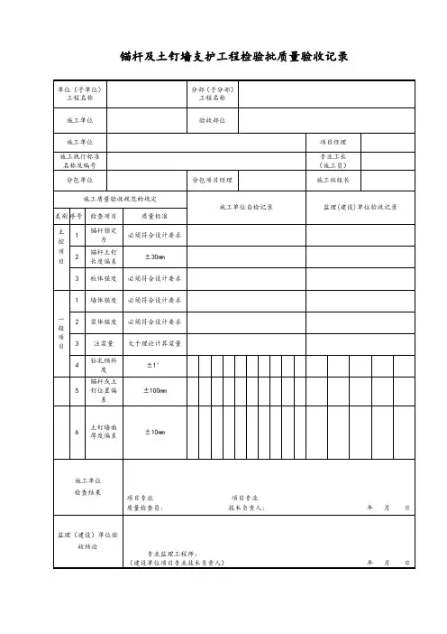 锚杆及土钉墙支护工程检验批质量验收记录