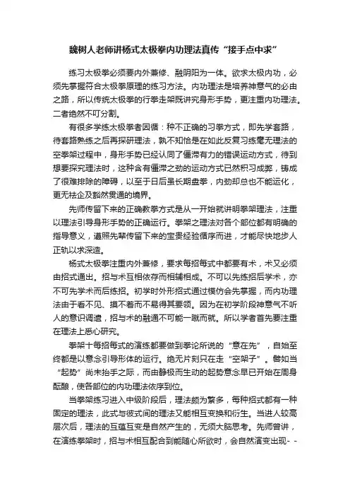 魏树人老师讲杨式太极拳内功理法真传“接手点中求”