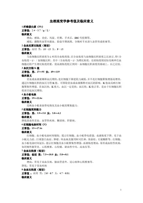 血液流变学参考值及临床意义