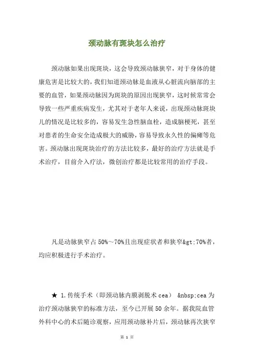 颈动脉有斑块怎么治疗