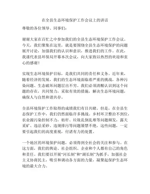 在全县生态环境保护工作会议上的讲话