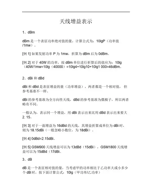 天线增益表示概要