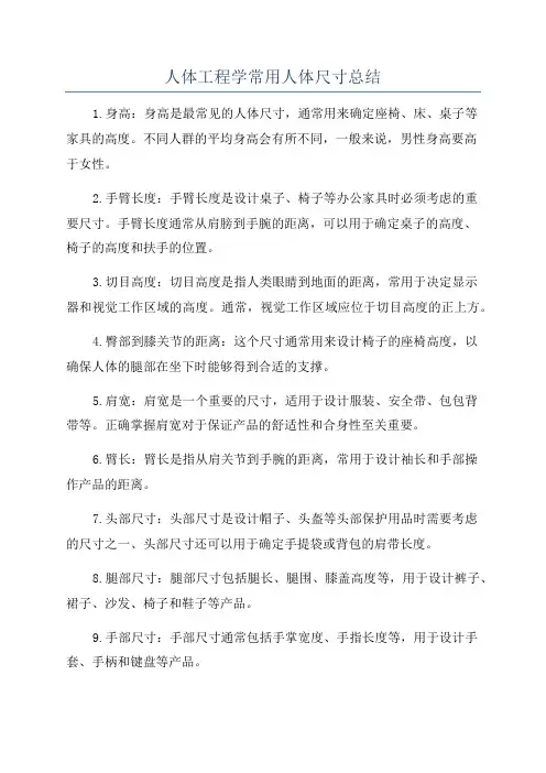 人体工程学常用人体尺寸总结