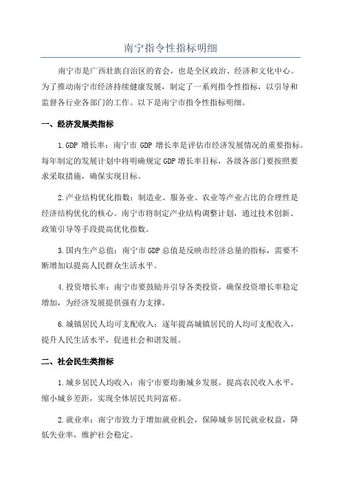 南宁指令性指标明细