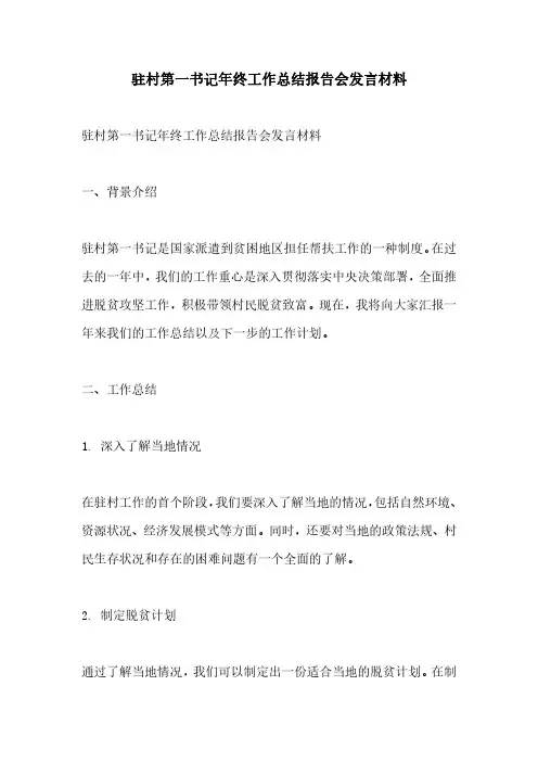 驻村第一书记年终工作总结报告会发言材料
