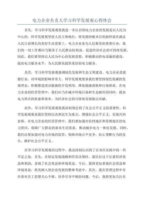 电力企业负责人学习科学发展观心得体会