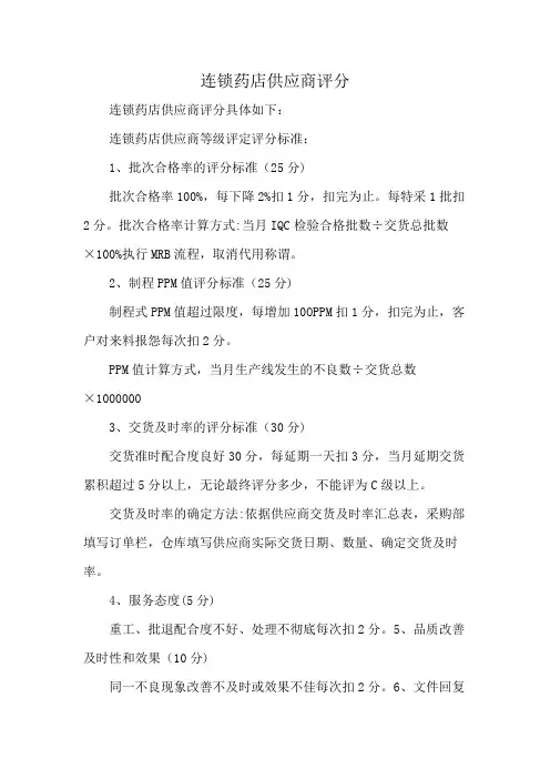 连锁药店供应商评分
