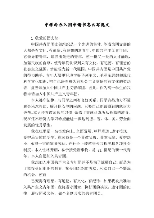 中学补办入团申请书怎么写范文
