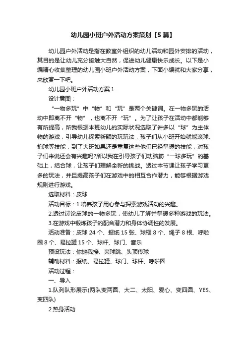 幼儿园小班户外活动方案策划【5篇】